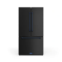 Gordon Ramsay by Thor Kitchen 36-Inch 20.3 cu ft French Door Counter Depth Refrigerator with Ice Maker in Black with Navy Blue Trim (RF3621CTD00-BLU)