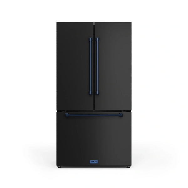 Thor Kitchen Gordon Ramsay Series 36-Inch 20.3 cu ft French Door Counter Depth Refrigerator with Ice Maker in Black with Navy Blue Trim  (RF3621CTD00-BLU)