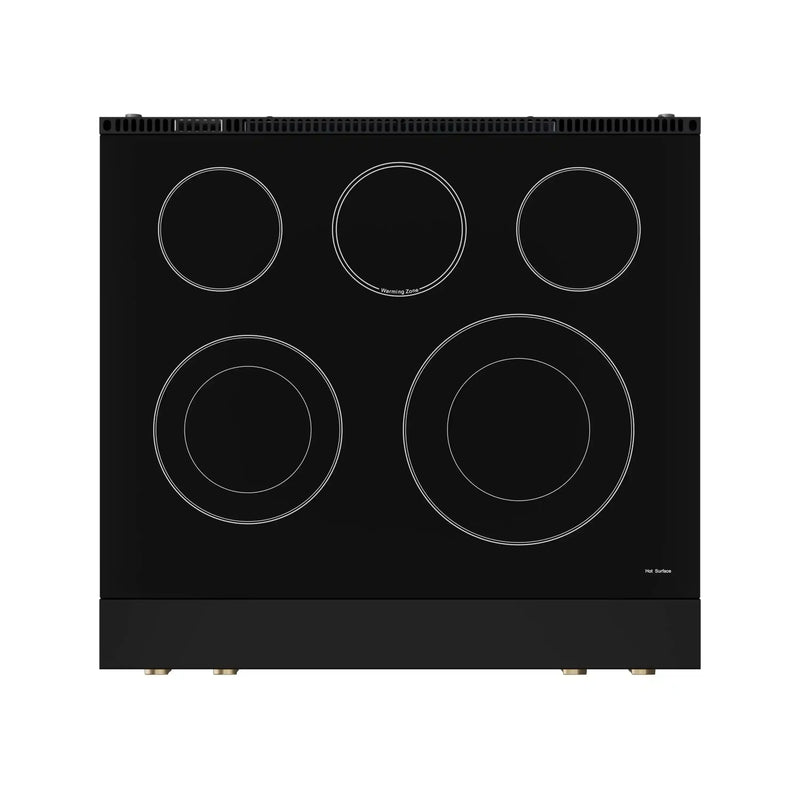Thor Kitchen Gordon Ramsay 3-Piece Appliance Package - 30-Inch Electric Range with Tilt Panel Touch Control, 36-Inch Refrigerator, and Dishwasher in Black with Bronze Trim