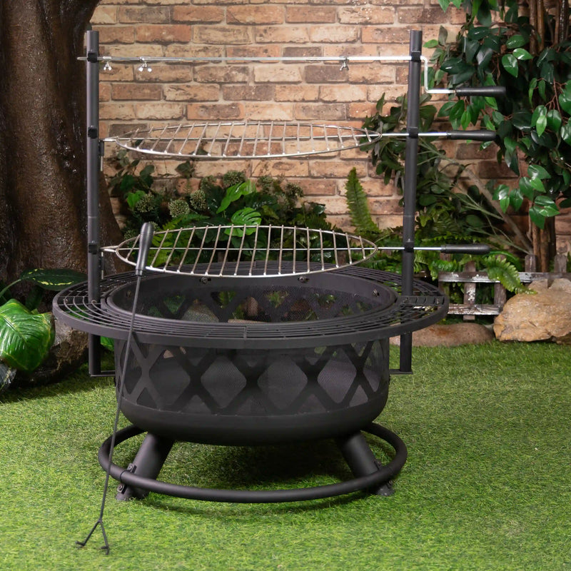 Deko Living 33-Inch Diameter Outdoor Steel Wood burning Fire Pit Grill & Rotisserie (COB10505)