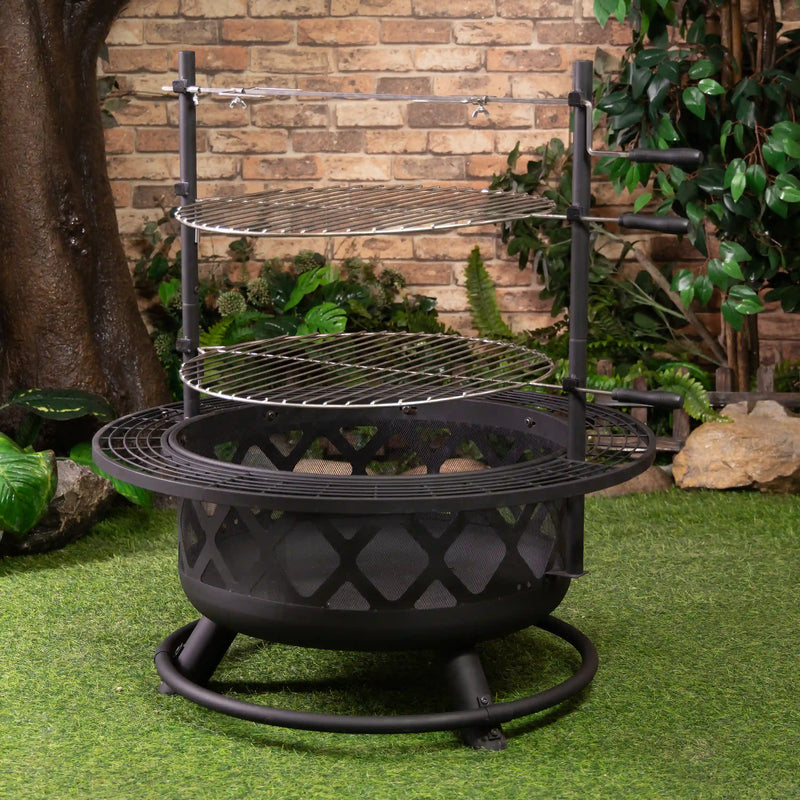 Deko Living 33-Inch Diameter Outdoor Steel Wood burning Fire Pit Grill & Rotisserie (COB10505)