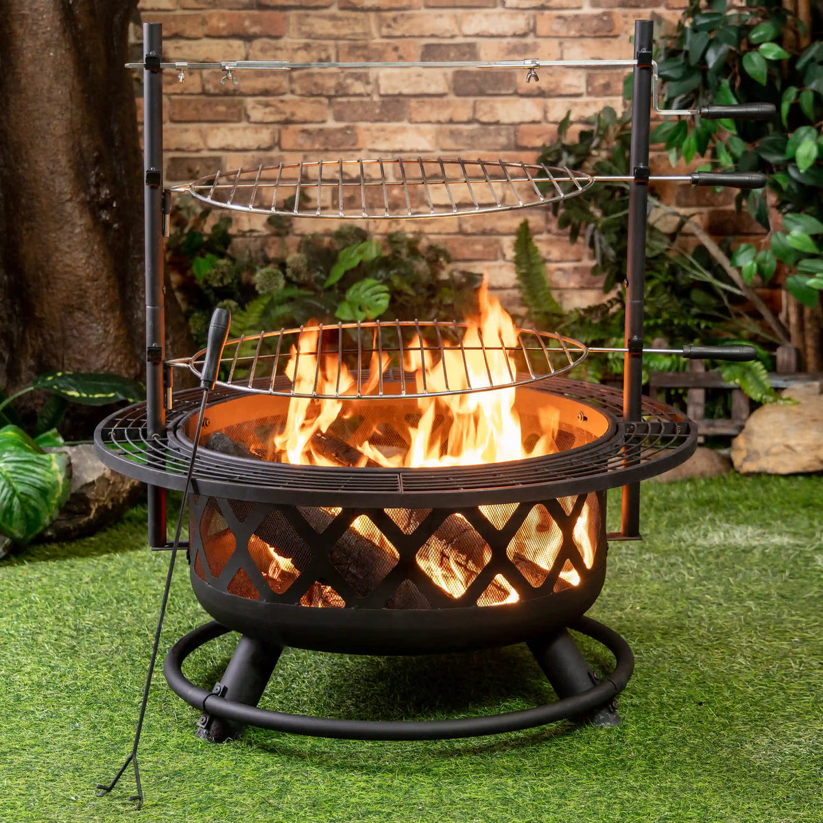 Deko Living 33-Inch Diameter Outdoor Steel Wood burning Fire Pit Grill