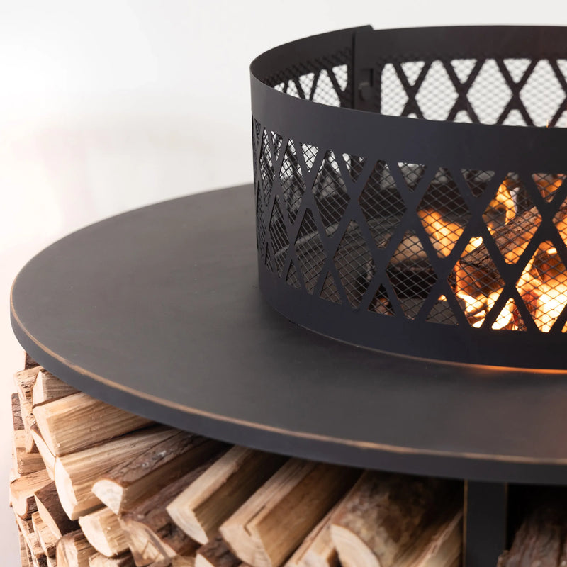 Deko Living 38-Inch Diameter Outdoor Steel Woodburning  Fire Pit with Log Storage (COB10509)