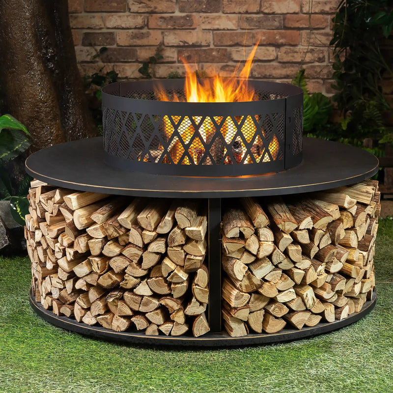 Deko Living 38-Inch Diameter Outdoor Steel Woodburning  Fire Pit with Log Storage (COB10509)