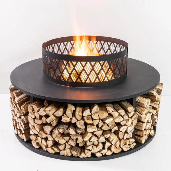 Deko Living 38-Inch Diameter Outdoor Steel Woodburning  Fire Pit with Log Storage (COB10509)