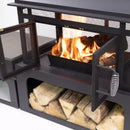 Deko Living 70-Inch Rectangular Outdoor Steel Woodburning Fireplace with Log Storage Compartment & Side Tables (COB10513)