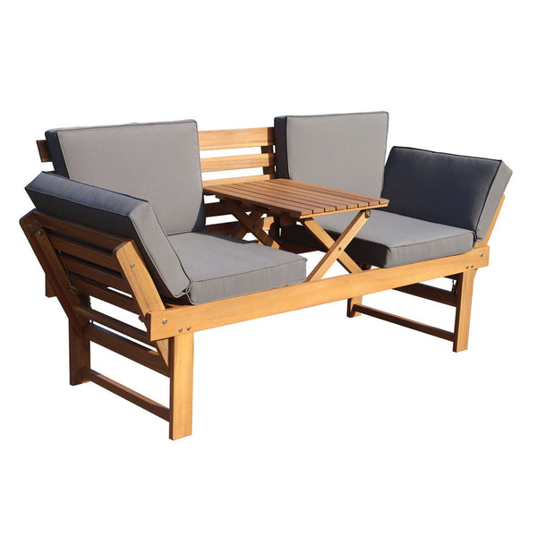 Deko Living Outdoor Acacia Wood Patio Bench/Lounge with Fold Down Center Table & Side Panels (COP20209)