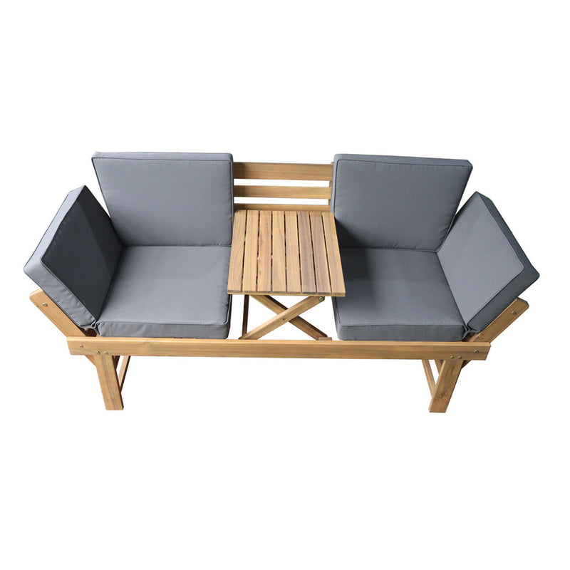 Deko Living Outdoor Acacia Wood Patio Bench/Lounge with Fold Down Center Table & Side Panels (COP20209)