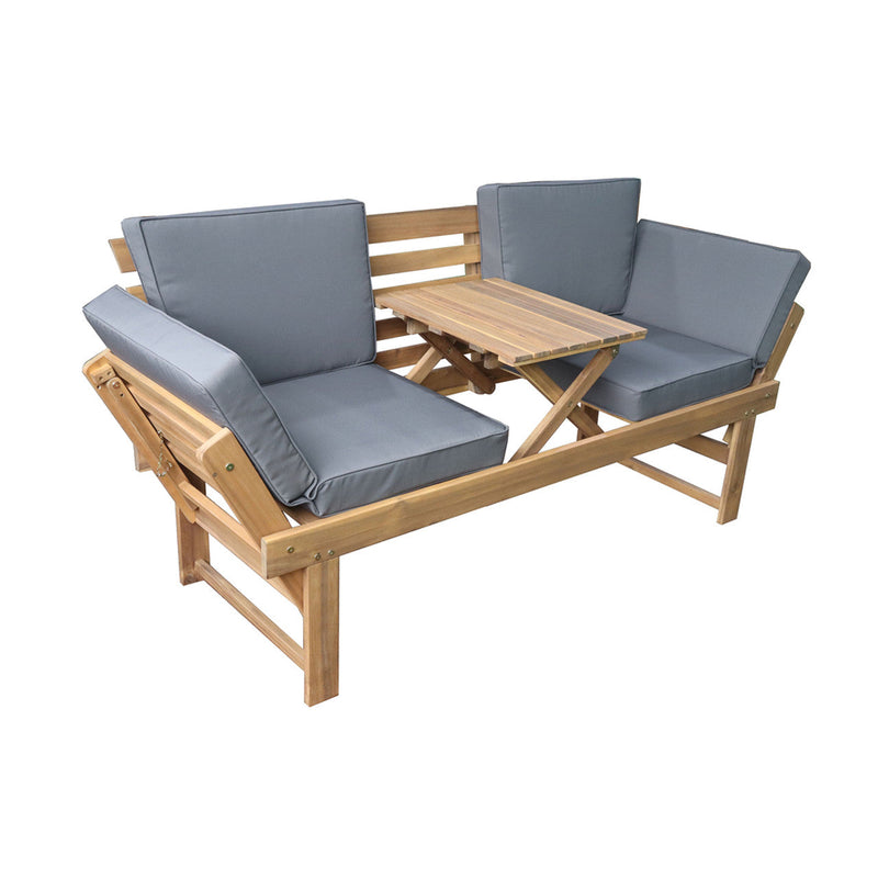 Deko Living Outdoor Acacia Wood Patio Bench/Lounge with Fold Down Center Table & Side Panels (COP20209)