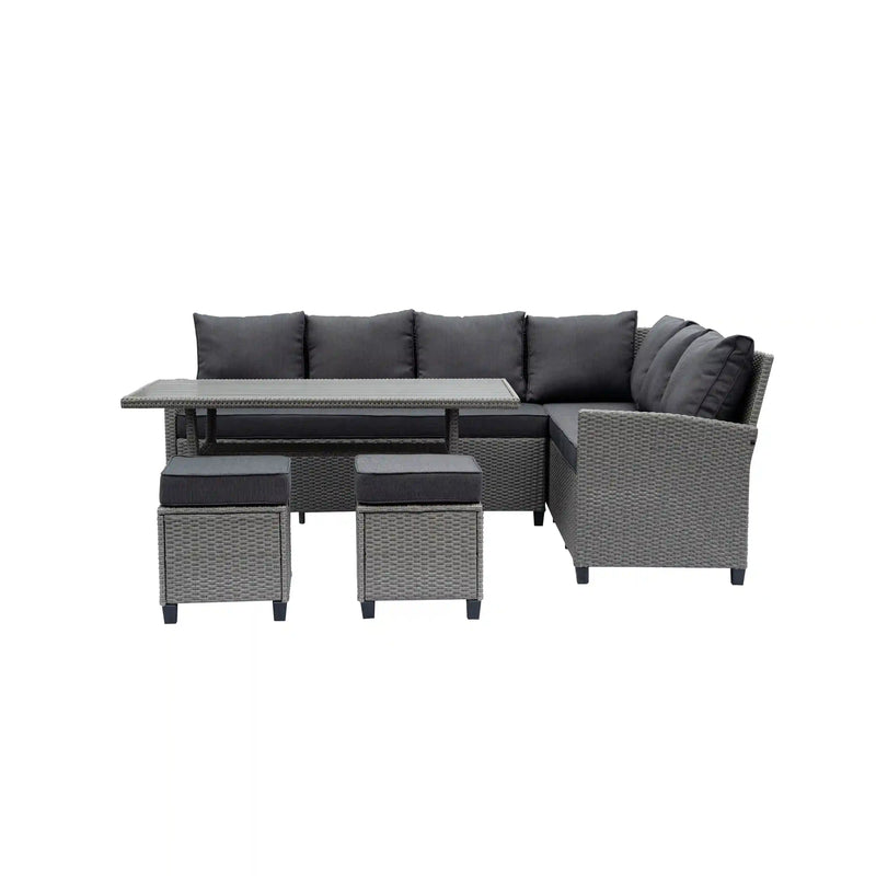 Deko Living Outdoor Wicker Patio Sectional Sofa & Ottoman Set with Table (COP30006)