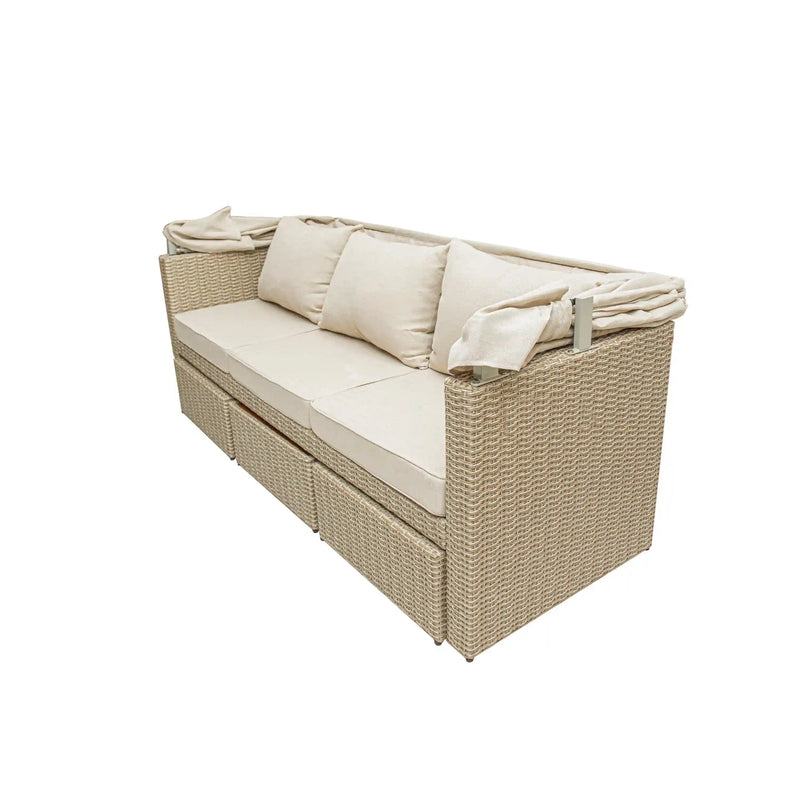 Deko Living Outdoor Wicker Patio Sofa with Canopy & Ottoman Set (COP30007)