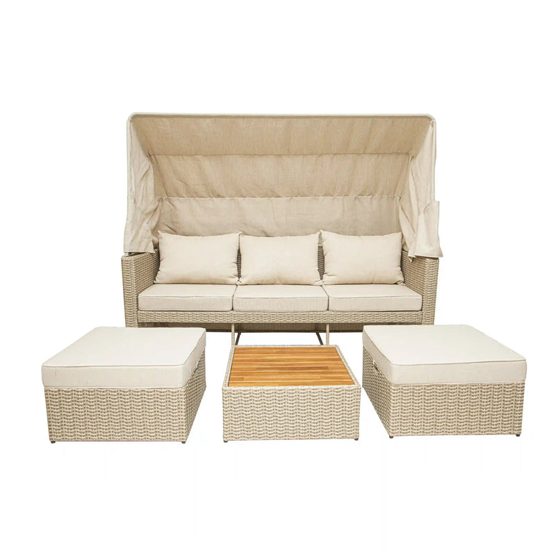 Deko Living Outdoor Wicker Patio Sofa with Canopy & Ottoman Set (COP30007)