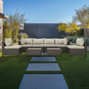 Deko Living 8 Piece Brown Outdoor Sectional Wicker Sofa Chairs and Tables  with Interchangable Beige and Red Cushion Covers (COP30011)