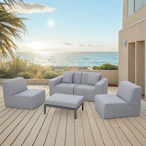 Deko Living 4 Piece Seating  Gray Outdoor Compression Foam Sofa and Table Set (COP30017)