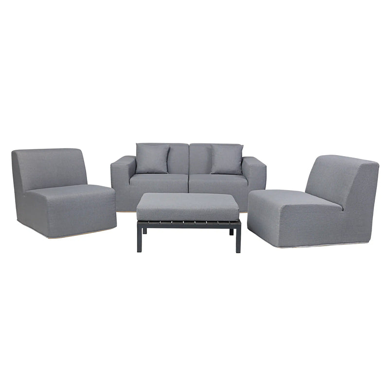 Deko Living 4 Piece Seating  Gray Outdoor Compression Foam Sofa and Table Set (COP30017)