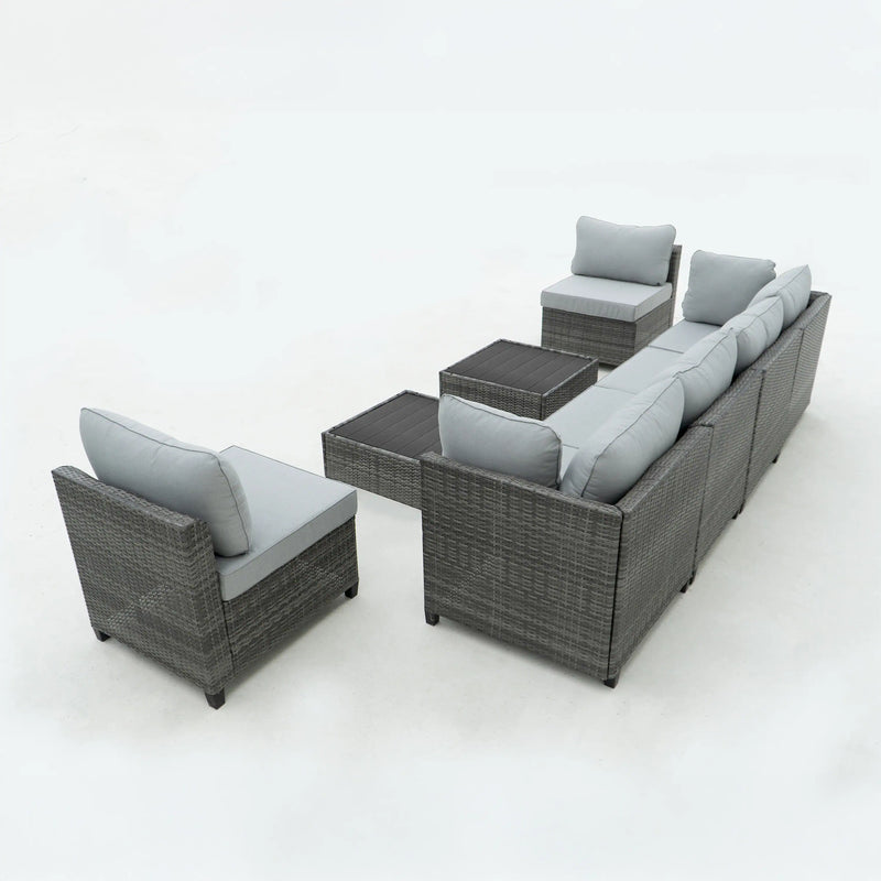 Deko Living 8 Piece Gray Outdoor Sectional Wicker Sofa Chairs and Tables  with Interchangable Blue and Gray Cushion Covers (COP30111)