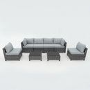 Deko Living 8 Piece Gray Outdoor Sectional Wicker Sofa Chairs and Tables  with Interchangable Blue and Gray Cushion Covers (COP30111)