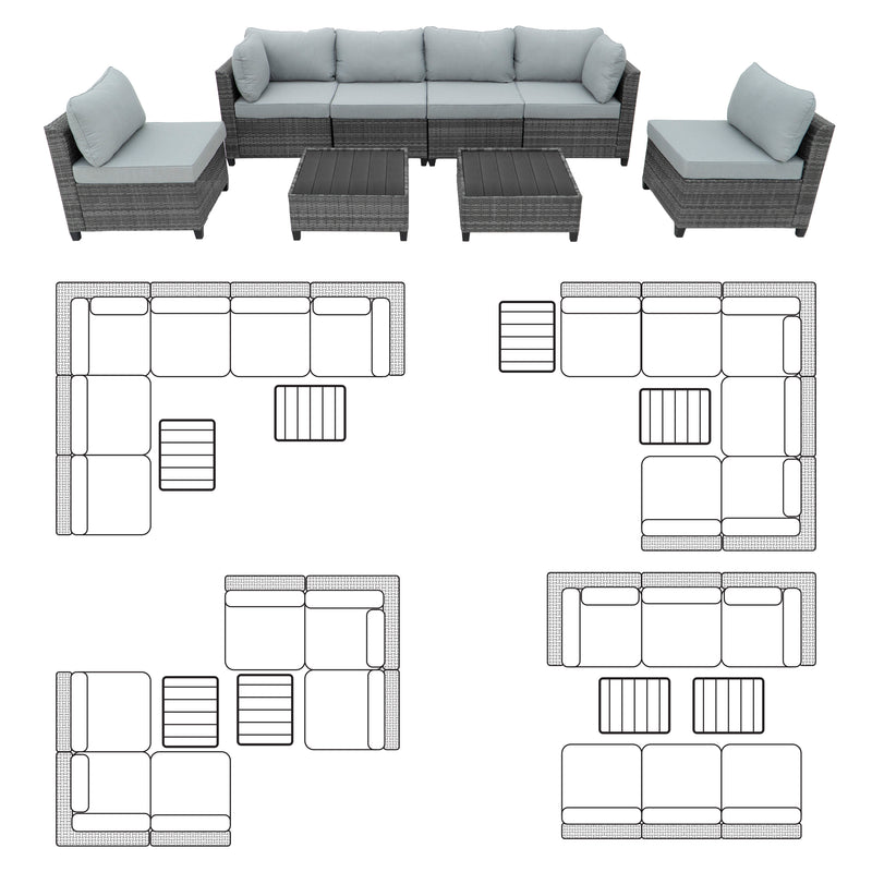 Deko Living 8 Piece Brown Outdoor Sectional Wicker Sofa Chairs and Tables  with Interchangable Beige and Red Cushion Covers (COP30011)