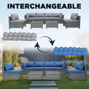 Deko Living 8 Piece Gray Outdoor Sectional Wicker Sofa Chairs and Tables  with Interchangable Blue and Gray Cushion Covers (COP30111)