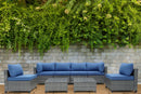 Deko Living 8 Piece Gray Outdoor Sectional Wicker Sofa Chairs and Tables  with Interchangable Blue and Gray Cushion Covers (COP30111)