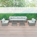 Deko Living 8 Piece Gray Outdoor Sectional Wicker Sofa Chairs and Tables  with Interchangable Blue and Gray Cushion Covers (COP30111)