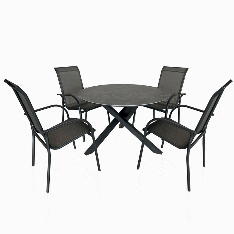 Deko Living 4 Piece Seating Grey Outdoor Aluminum Round Patio Dining Table and Stackable Chairs Set (COP30704)