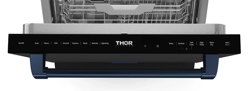 Gordon Ramsay by Thor Kitchen 3-Piece Appliance Package - 48-Inch Gas Range with Double Oven, 36-Inch Refrigerator, and Dishwasher in Black with Blue Trim
