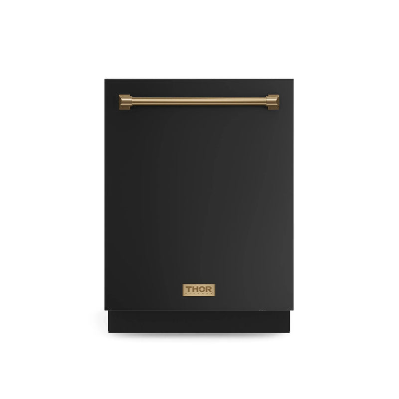 Gordon Ramsay by Thor Kitchen 3-Piece Appliance Package - 30-Inch Gas Range with Liquid Propane Kit, Tilt Panel, 36-Inch Refrigerator, and Dishwasher in Black with Bronze Trim