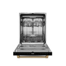 Gordon Ramsay by Thor Kitchen 3-Piece Appliance Package - 36-Inch Gas Range with Tilt Panel, 36-Inch Refrigerator, and Dishwasher in Black with Bronze Trim