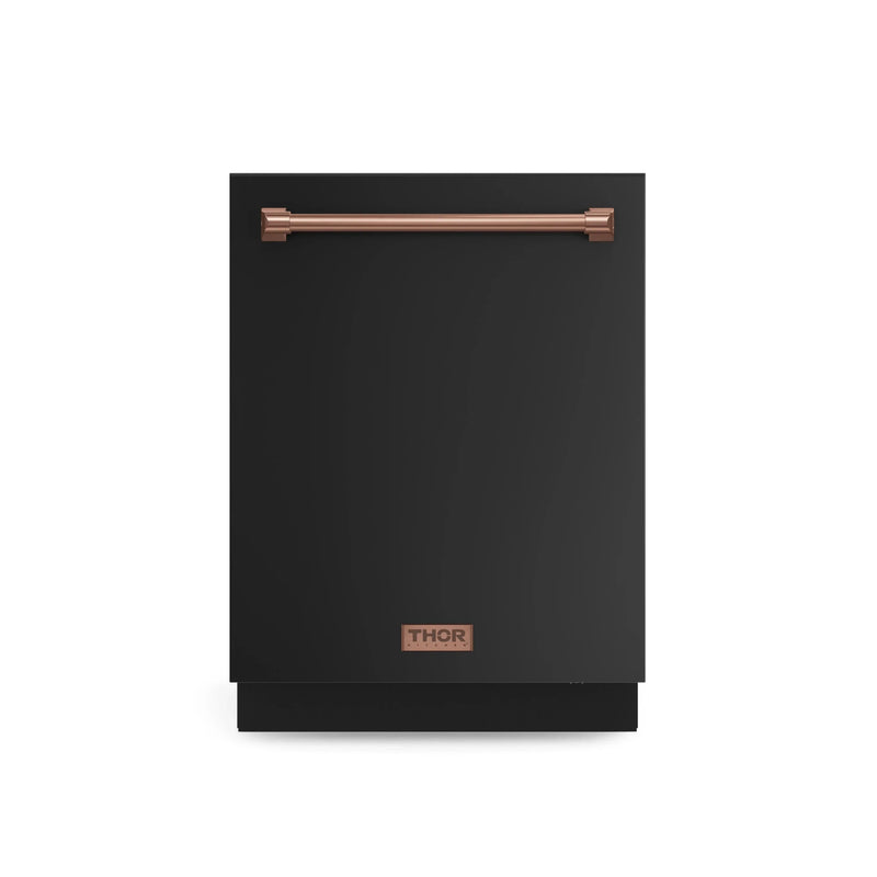 Gordon Ramsay by Thor Kitchen 3-Piece Appliance Package - 36-Inch Gas Range with Liquid Propane Kit, Tilt Panel, 36-Inch Refrigerator, and Dishwasher in Black with Rose Gold Trim