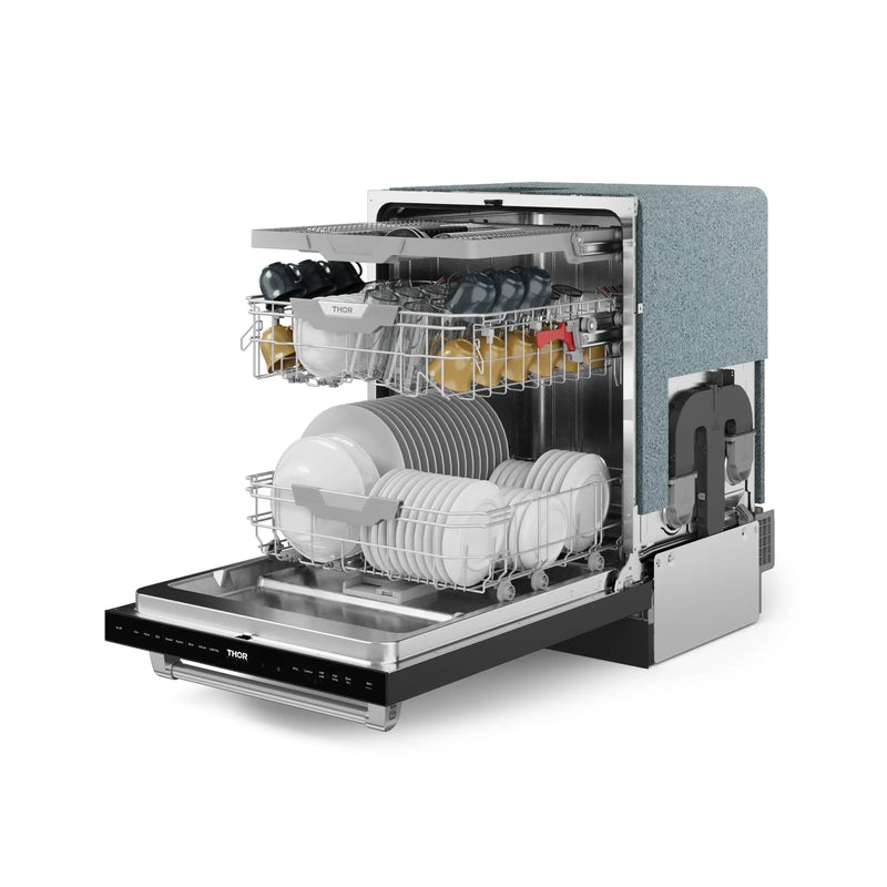 Gordon Ramsay by Thor Kitchen 3-Piece Appliance Package - 30-Inch Gas Range with Liquid Propane Kit, Tilt Panel, 36-Inch Refrigerator, and Dishwasher in Black with Stainless Steel Trim