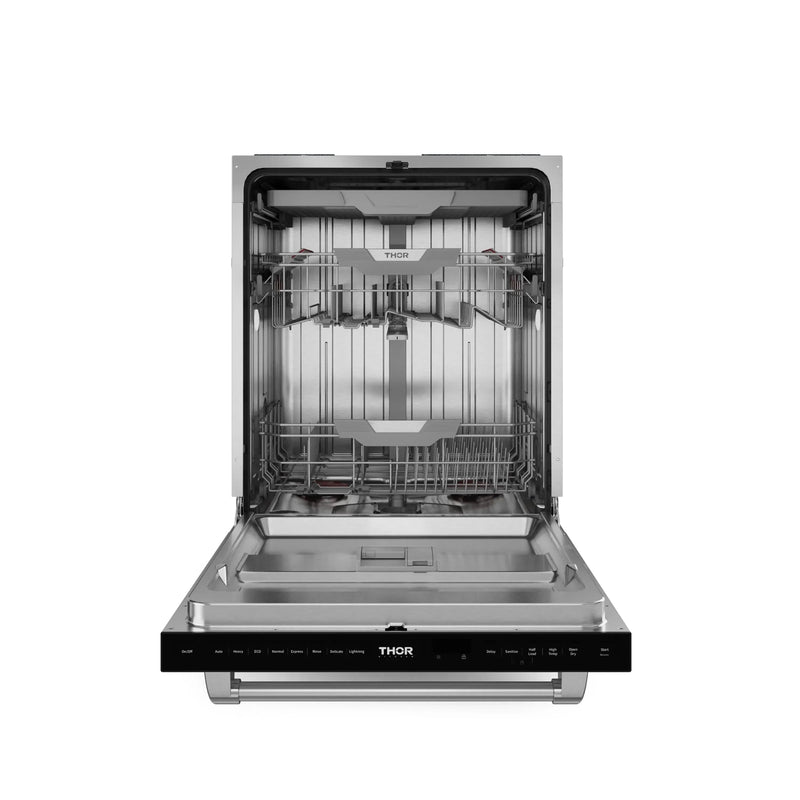 Gordon Ramsay by Thor Kitchen 3-Piece Appliance Package - 48-Inch Gas Range with Liquid Propane Kit with Double Oven, 36-Inch Refrigerator, and Dishwasher in Black with Stainless Steel Trim
