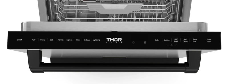 Thor Kitchen Gordon Ramsay 3-Piece Appliance Package - 30-Inch Electric Range with Tilt Panel Touch Control, 36-Inch Refrigerator, and Dishwasher in Stainless Steel with Black Trim