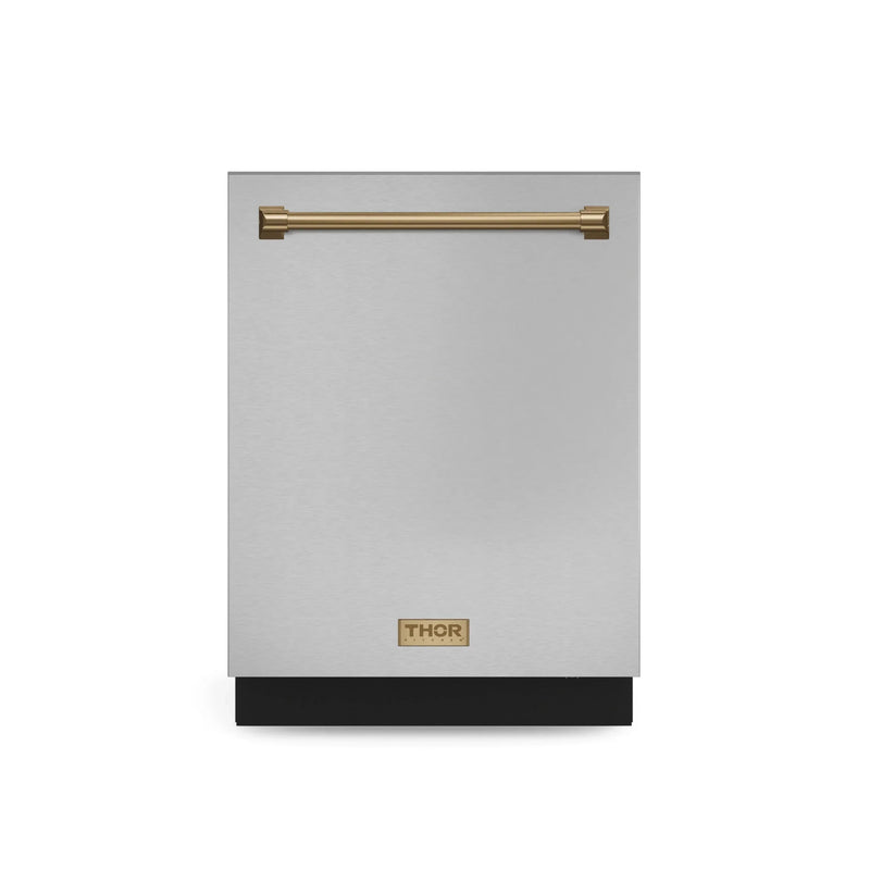 Gordon Ramsay by Thor Kitchen 3-Piece Appliance Package - 30-Inch Gas Range with Liquid Propane Kit, Tilt Panel, 36-Inch Refrigerator, and Dishwasher in Stainless Steel with Bronze Trim