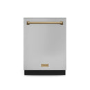 Gordon Ramsay by Thor Kitchen 3-Piece Appliance Package - 30-Inch Gas Range with Tilt Panel, 36-Inch Refrigerator, and Dishwasher in Stainless Steel with Bronze Trim