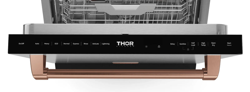 Gordon Ramsay by Thor Kitchen 3-Piece Appliance Package - 48-Inch Gas Range with Double Oven, 36-Inch Refrigerator, and Dishwasher in Stainless Steel with Rose Gold Trim