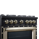 FORNO Valente 36-Inch Dual Fuel Range in Black with Antique Brass Handle and Decorative Copper Trim, 5.2 Cu. Ft. Convection Oven, 6 Sealed Burners, 71,000 BTU (FFSGS6199-36CPBLK)