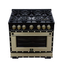FORNO Valente 36-Inch Dual Fuel Range in Black with Antique Brass Handle and Decorative Copper Trim, 5.2 Cu. Ft. Convection Oven, 6 Sealed Burners, 71,000 BTU (FFSGS6199-36CPBLK)