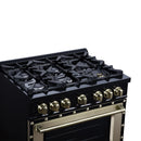 FORNO Valente 36-Inch Dual Fuel Range in Black with Antique Brass Handle and Decorative Copper Trim, 5.2 Cu. Ft. Convection Oven, 6 Sealed Burners, 71,000 BTU (FFSGS6199-36CPBLK)
