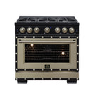 FORNO Valente 36-Inch Dual Fuel Range in Black with Antique Brass Handle and Decorative Copper Trim, 5.2 Cu. Ft. Convection Oven, 6 Sealed Burners, 71,000 BTU (FFSGS6199-36CPBLK)