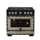 FORNO Valente 36-Inch Dual Fuel Range in Black with Antique Brass Handle and Decorative Copper Trim, 5.2 Cu. Ft. Convection Oven, 6 Sealed Burners, 71,000 BTU (FFSGS6199-36CPBLK)