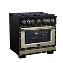 FORNO Valente 36-Inch Dual Fuel Range in Black with Antique Brass Handle and Decorative Copper Trim, 5.2 Cu. Ft. Convection Oven, 6 Sealed Burners, 71,000 BTU (FFSGS6199-36CPBLK)