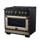 FORNO Valente 36-Inch Dual Fuel Range in Black with Antique Brass Handle and Decorative Copper Trim, 5.2 Cu. Ft. Convection Oven, 6 Sealed Burners, 71,000 BTU (FFSGS6199-36CPBLK)