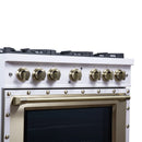 FORNO Valente 36-Inch Dual Fuel Range in White with Antique Brass Handle and Decorative Copper Trim, with 5.2 Cu. Ft. Convection Oven, 6 Sealed Burners, 71 000 BTU Cooktop Output, Telescopic Racks (FFSGS6199-36CPWHT)