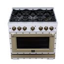 FORNO Valente 36-Inch Dual Fuel Range in White with Antique Brass Handle and Decorative Copper Trim, with 5.2 Cu. Ft. Convection Oven, 6 Sealed Burners, 71 000 BTU Cooktop Output, Telescopic Racks (FFSGS6199-36CPWHT)