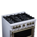 FORNO Valente 36-Inch Dual Fuel Range in White with Antique Brass Handle and Decorative Copper Trim, with 5.2 Cu. Ft. Convection Oven, 6 Sealed Burners, 71 000 BTU Cooktop Output, Telescopic Racks (FFSGS6199-36CPWHT)