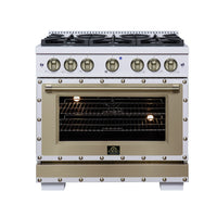 Forno Ambassador 36-Inch Dual Fuel Range in White with 6 Sealed Burners, 71,000 BTU Cooktop Output, 5.2 Cu.Ft. Convection Oven, Telescopic Racks (FFSGS6199-36CPWHT)