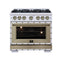 FORNO Valente 36-Inch Dual Fuel Range in White with Antique Brass Handle and Decorative Copper Trim, with 5.2 Cu. Ft. Convection Oven, 6 Sealed Burners, 71 000 BTU Cooktop Output, Telescopic Racks (FFSGS6199-36CPWHT)