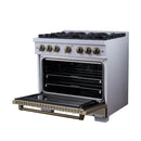 FORNO Valente 36-Inch Dual Fuel Range in White with Antique Brass Handle and Decorative Copper Trim, with 5.2 Cu. Ft. Convection Oven, 6 Sealed Burners, 71 000 BTU Cooktop Output, Telescopic Racks (FFSGS6199-36CPWHT)