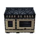 FORNO Valente 48-Inch Dual Fuel Range in Black  with Antique Brass Handle and Decorative Copper Trim, 6.7 Cu. Ft. Double Oven, 8 Sealed Burners, 94,000 BTU (FFSGS6199-48CPBLK)